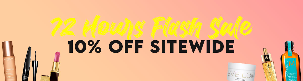 flash sale, limited time offer, 10% off, skincare sale, clarins, dermalogica, shiseido, laura mercier, kerastase, guerlain, jo malone