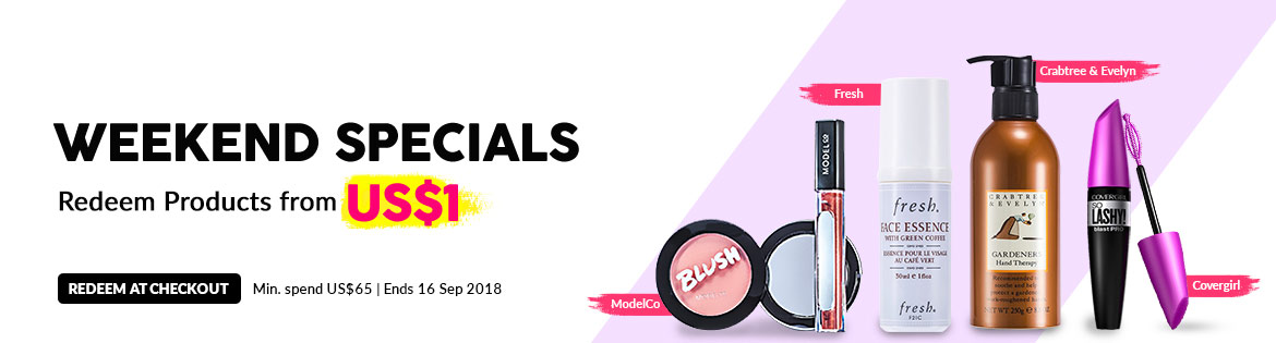 Weekend Specials, Ends 16 Sep 2018. Redeem Great Products from US$1 (min. spend US$65)