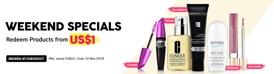 Weekend Specials, Ends 18 Nov 2018. Redeem Great Products from US$1 (min. spend US$65)