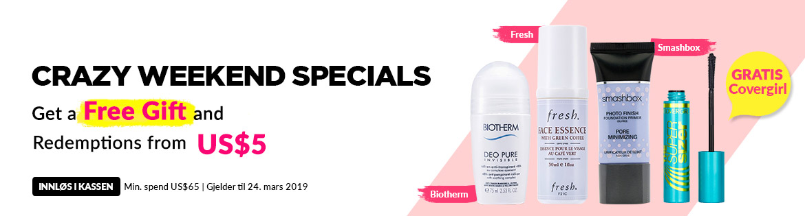 Crazy Weekend Specials, Ends 24 Mar 2019. Get a Free Gift + Redeem Great Products from US$5 (min. spend US$65)