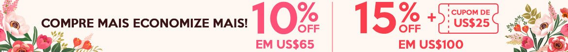 Promoção Estoque de Beleza: Compre Mais Economize Mais 10% Off em US$65, 15% Off + Cupom de US$25 em US$100!