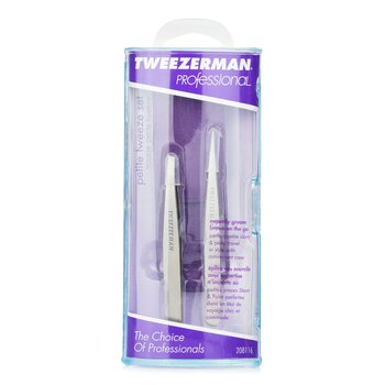 Professional Petite Tweeze Set: Slant Tweezer + Point Tweezer  2pcs