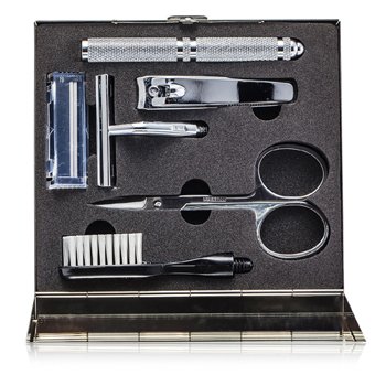The Well Mannered Groom Kit: Razor + Grooming Scissors + Nail Clipper + Brush + Box  4pcs+1box