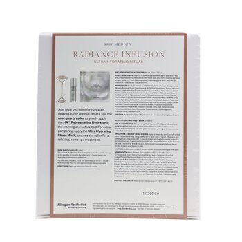 Set Radiance Infusion Ultra Hydrating Ritual: HA Hidratante Rejuvenecedor 28.4g + Mascarilla en Hojas Ultra Hidratante 2pzs + Rose Quartz Roller  4pcs