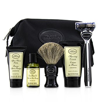 The Four Elements of The Perfect Shave Set with Bag - Unscented: Pre Shave Oil + Shave Crm + A/S Balm + Brush + Razor 5pcs+1Bag