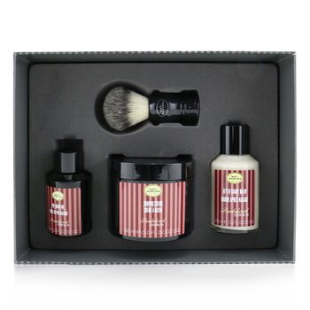 4 Elements Shaving Full Size Kit - Sandalwood: Pre-Shave Oil 60ml + Shaving Cream 150ml + After-Shave Balm 100ml + Genuine Badger Brush  4pcs
