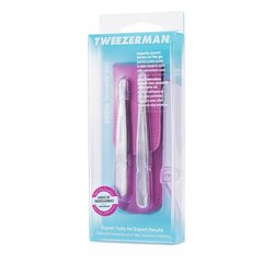Tweezerman Petite Tweeze طقم : ملقط مائل + ملقط مستدق - (مع حافظة زهرية) 2pcs