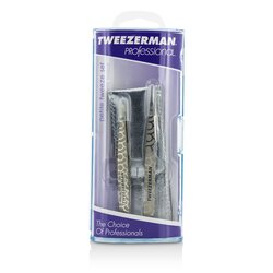 Tweezerman Professional Petite Tweeze Set: Slant Tweezer + Point Tweezer - (Regency Finish w/ Silver Leather Case) 2pcs
