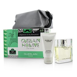 Guerlain Homme L'Eau Boisee Coffert: Eau De Toilette Spray 80ml/2.7oz + Hair and Body Wash 75ml/2.5oz + pouch 3pcs+pouch