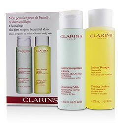 Clarins Cleansing Duo (Normal or Dry Skin): Anti-Pollution Cleansing Milk 200ml/6.9oz + Toning Lotion with Camomile 200ml/6.8oz 2pcs