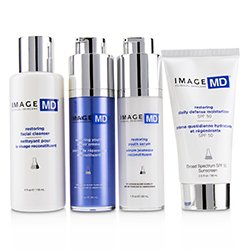 Image Image MD Sistema de Cuidado de la Piel: Limpiador Facial Restaurador + Suero Restaurador de Juventud + Crema Reparadora Restauradora de Juventud + Hidratante Defensa Diaria Restaurador con Protector Solar SPF 50 4pcs