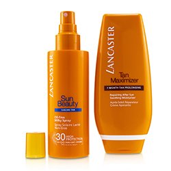 Lancaster Your Suncare Routine For A Legendary Goldan Tan Set: Oil-Free Milky Spray SPF 30 150ml + Tan Maximizer After Sun 125ml 2pcs