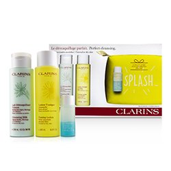 Clarins Perfect Cleansing Set (Normal or Dry Skin): Cleansing Milk 200ml+ Toning Lotion 200ml+ Eye Make-Up Remover 30ml+ Bag 3pcs+1bag