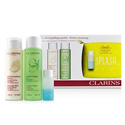 Clarins Perfect Cleansing Set (Combination or Oily Skin): Cleansing Milk 200ml+ Toning Lotion 200ml+ Eye Make-Up Remover 30ml+ Bag 3pcs+1bag