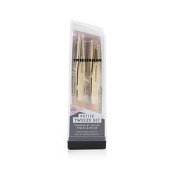 Tweezerman Set Petite Pinzas: Pinzas Inclinadas + Pinzas de Punto - (Con Estuche de Cuero Rosa Dorado) 2pcs