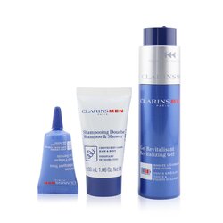 Clarins Men Revitalizing Collection: Revitalizing Gel 50ml + Shampoo & Shower 30ml + Anti-Fatigue Eye Serum 3ml + Pouch 3pcs+1pouch
