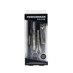 微之魅 G.E.A.R. Essential Grooming Kit: Point Tweezerette+Facial Hair Scissors+Fingernail Clipper+Multi-Use Nail Tool+Leather Pouch 4pcs+1pouch