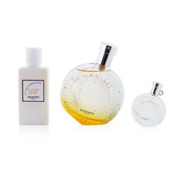 愛馬仕 Eau Des Merveilles Coffret: Eau DeToilette Spray 50ml + Eau De Toilette 7.5ml + Body Lotion 40ml (Navy Box) 3pcs
