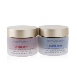 BareMinerals Superfruit Mask Duo (Limited Edition): Cranberry Exfoliating Face Mask 30g+ Blueberry Nourishing Face Mask 30g 2pcs