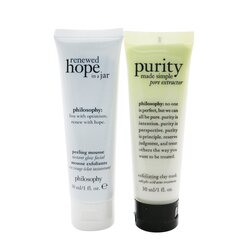 Philosophy Set de 2 Piezas Mascarilla, Peel & Brillo: Purity Made Simple Extractor de Poros 30ml + Renewed Hope In A Jar Mousse Peeling 30ml (Fecha Vto.: 02/2022) 2x30ml/1oz