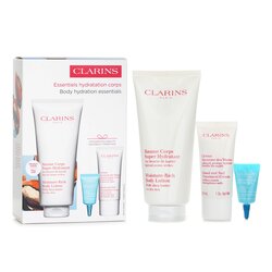 Clarins Perfekt Hydrering Kroppssett: Super Fuktgivende Kroppsbalsam 200ml + Ungdommelig Håndkrem 30ml + Hydra Essentiel Reparerende Leppestift 3ml 3pcs