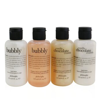 Sweetest Party Favors 4-Pieces Git Set: Vanilla Chocolate Cumble (Shampoo, Shower Gel & Bubble Bath 120ml + Body Lotion 120ml ) +   Bubbly (Shampoo, Shower Gel & Bubble Bath 120ml + Body Lotion 120ml)  4x120ml/4oz