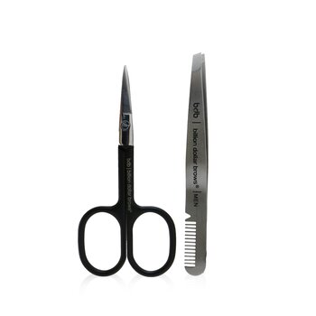 Men's Grooming Kit: Stainless Steel Comb/Tweezer + Straight Edge Scissor  2pcs