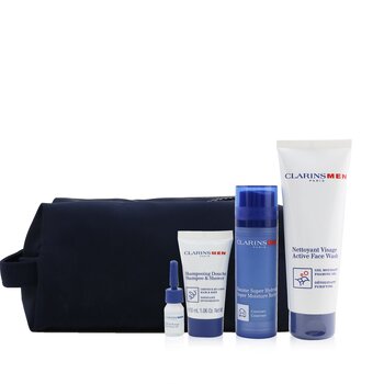 Men Essentials 4-Pieces Set: Super Moisture Balm 50ml + Active Face Wash 125ml + Shampoo & Shower 30ml + Shave Ease Oil 3ml  4pcs