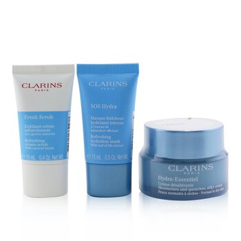 Clarins My Hydration Essentials Gift Set: Hydra-Essentiel Silky Cream 50ml+ Fresh Scrub 15ml+ SOS Hydra Mask 15ml 3pcs