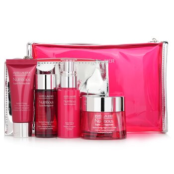 Nutritious Super-Pomegranate Nourish All Night Set: Night Creme+ Milky Lotion+ Lotion Intense Moist+ Cleansing Form...  4pcs+2bags
