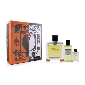 Terre D'Hermes Coffret: Pure Parfum Spray 75ml/2.53oz + Gel de Ducha Cabello & Cuerpo 40ml/1.35oz + Pure Parfum Spray 5ml/0.17oz  3pcs