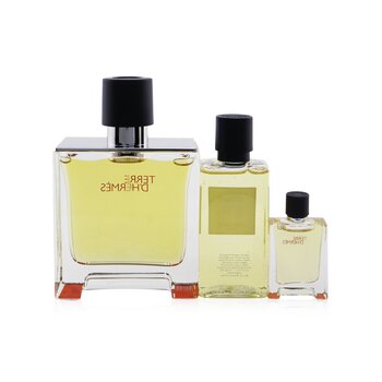 Terre D'Hermes Coffret: Pure Parfum Spray 75ml/2.53oz + Gel de Ducha Cabello & Cuerpo 40ml/1.35oz + Pure Parfum Spray 5ml/0.17oz  3pcs
