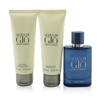 Acqua Di Gio Profondo Coffret: Eau De Parfum Spray 40ml/1.35oz + All Over Body Shampoo 75ml/2.5oz + After Shave Balm 75ml/2.5oz  3pcs