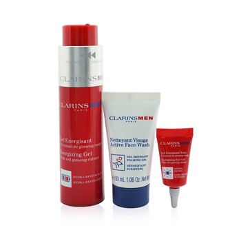 Clarinsmen Energizing Essentials Set: Energizing Gel 50ml + Active Face Wash 30ml + Energizing Eye Gel 3ml + Bag  3pcs+1bag