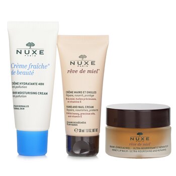 Moisture Me Kit: Creme Fraiche De Beaute 48Hr Moisturising Cream 30ml + Reve De Miel Honey Lip Balm 15g + Reve De Miel Hand & Nail Cream 30ml  3pcs