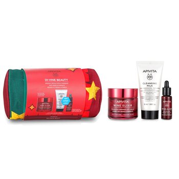 Di-Vine Beauty (Wine Elixir- Rich Texture) Gift Set: Wrinkle Lift Cream 50ml+ Face Oil 10ml+ Cleansing Milk 50ml+ Pouch  3pcs+1pouch