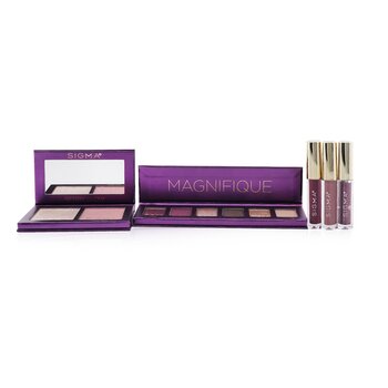 Sigma Beauty Magnifique Makeup Collection (1x Eyeshadow Palette + 1x Berry Glow Cheek Duo + 1x Adored Mini Lip Set + Bag) Picture Color