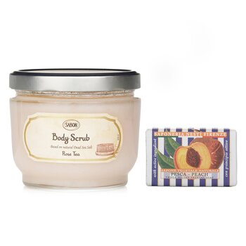Sabon Sabon Body Scrub - Rose Tea & Nesti Dante Le Deliziose Natural Soap - Peach 2pcs