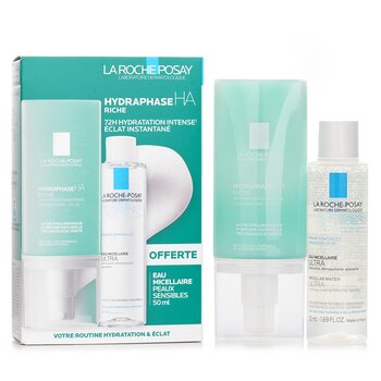 La Roche Posay Votre Routine Hydatation & Eclat Set: Hydraphase HA Riche Moisturizing Cream 50ml + Micellar Water 50ml 2pcs