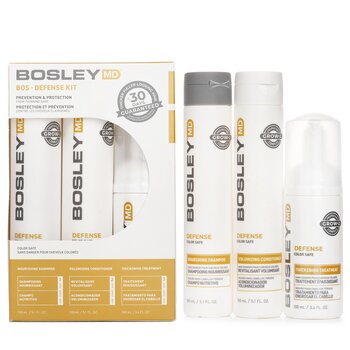 Bosley MD BosDefense Color Safe Starter Kit: Nourishing Shampoo 5.1oz+Volumizing Conditioner 5.1oz+Leave In Treatment 3.4oz 3pcs