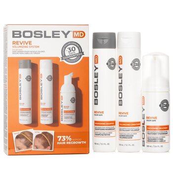 Bosley MD BosRevive Volumizing Color Safe Kit: Nourishing Shampoo 5.1oz+Volumizing Conditioner 5.1oz+Leave In Treatment 3.4oz 3pcs