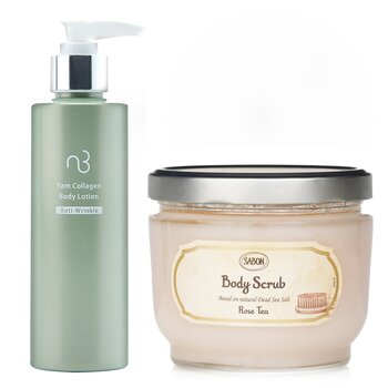 Sabon Sabon Body Scrub - Rose Tea X Natural Beauty Yam Collagen Body Lotion 2pcs