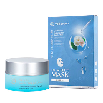 mori beauty by Natural Beauty 30-Day Complete Skin Stabilizing Set: White Tea Moisturizing Eye Cream 15ml+Hydra Solution Cushion Mask (Ultra Moisturizing) 2pcs