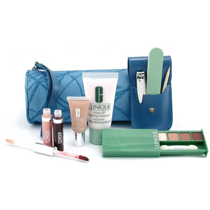 Clinique Travel Set: Cleanser + Perfectly Real M/U + Glosswear Duo + Eyeshadow Quad + Manicure Set + Bag 5pcs+1bagProduct Thumbnail