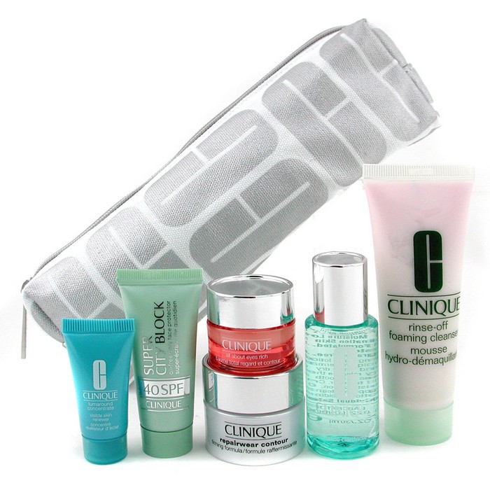 Clinique Travel Set: Cleanser + Clarifying M. Ltn2 + Cream + Eye Cream + Serum + Super City Block + Bag 6pcs+1bagProduct Thumbnail