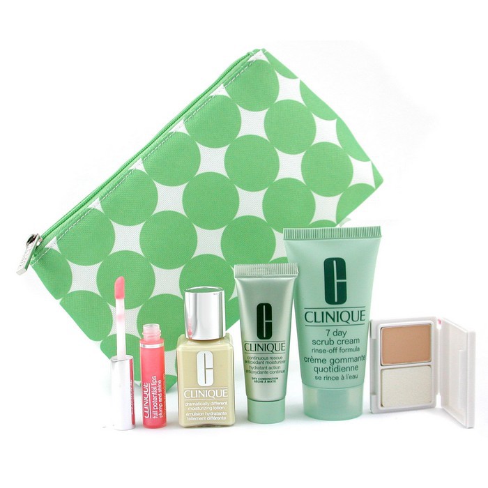Clinique Travel Set: DDML 30ml + Scrub Crm. 50ml + Moisturizer 15ml + Mini Powder Makeup + Lipgloss 2.4ml + Bag 5pcs+1bagProduct Thumbnail