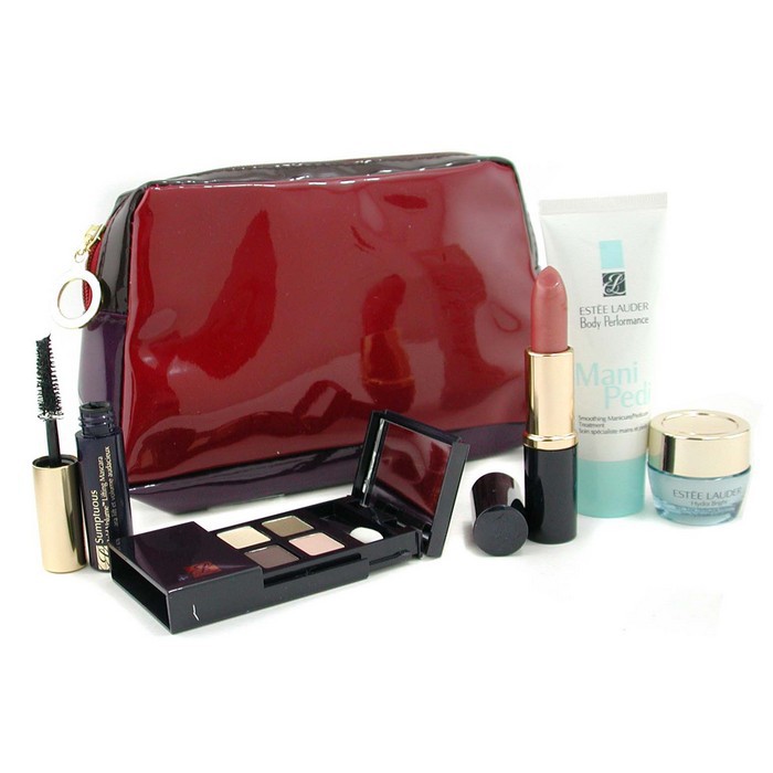 Estee Lauder Zestaw miniatur: Krem z parafiną do dłoni i stóp 30ml + Nawilżający krem do twarzy 7ml + Tusz do rzęs 2.8ml + Pomadka + Cień do powiek + Kosmetyczka 5 sztukProduct Thumbnail