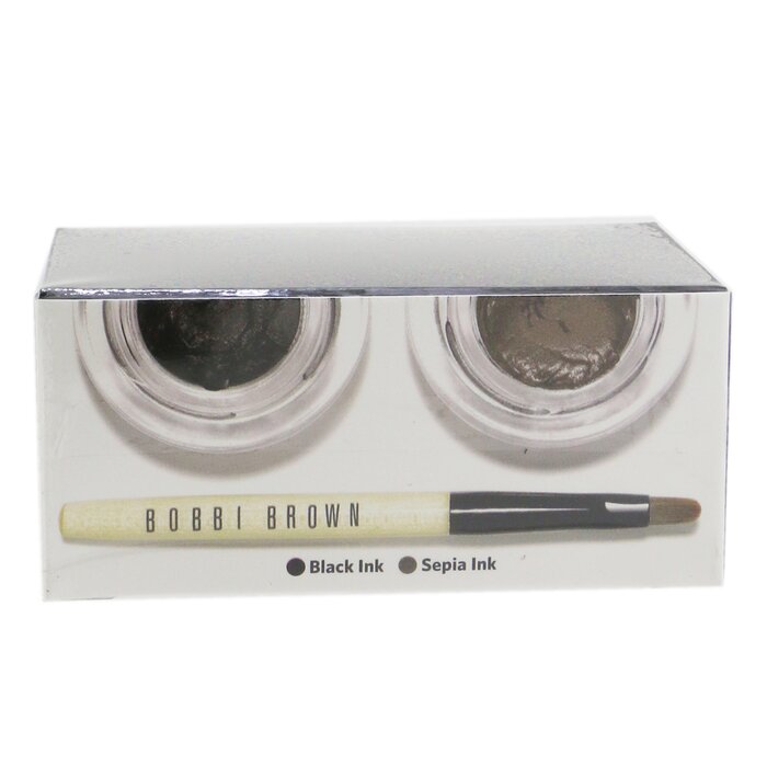 Bobbi Brown Стойкая Гелевая Подводка Дуо: 2x Гелевая Подводка для Глаз 3г (Black Ink, Sepia Ink) + Мини Тонкая Кисть для Подводки 3pcsProduct Thumbnail