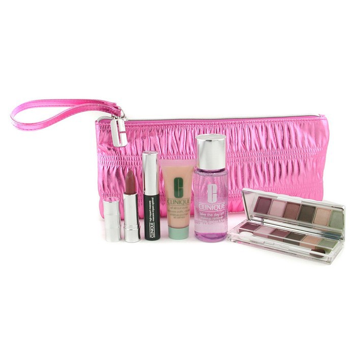Clinique Travel Set (Purple Bag): All About Eyes + Take The Day Off + Eyeshadow Palette + Lipstick + Mascara 5pcs+1bagProduct Thumbnail