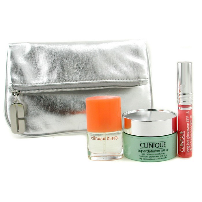 Clinique Travel Set: Happy Parfum Miniature + Superdefense + Long Last Glosswear + Bag 3pcs+1bagProduct Thumbnail